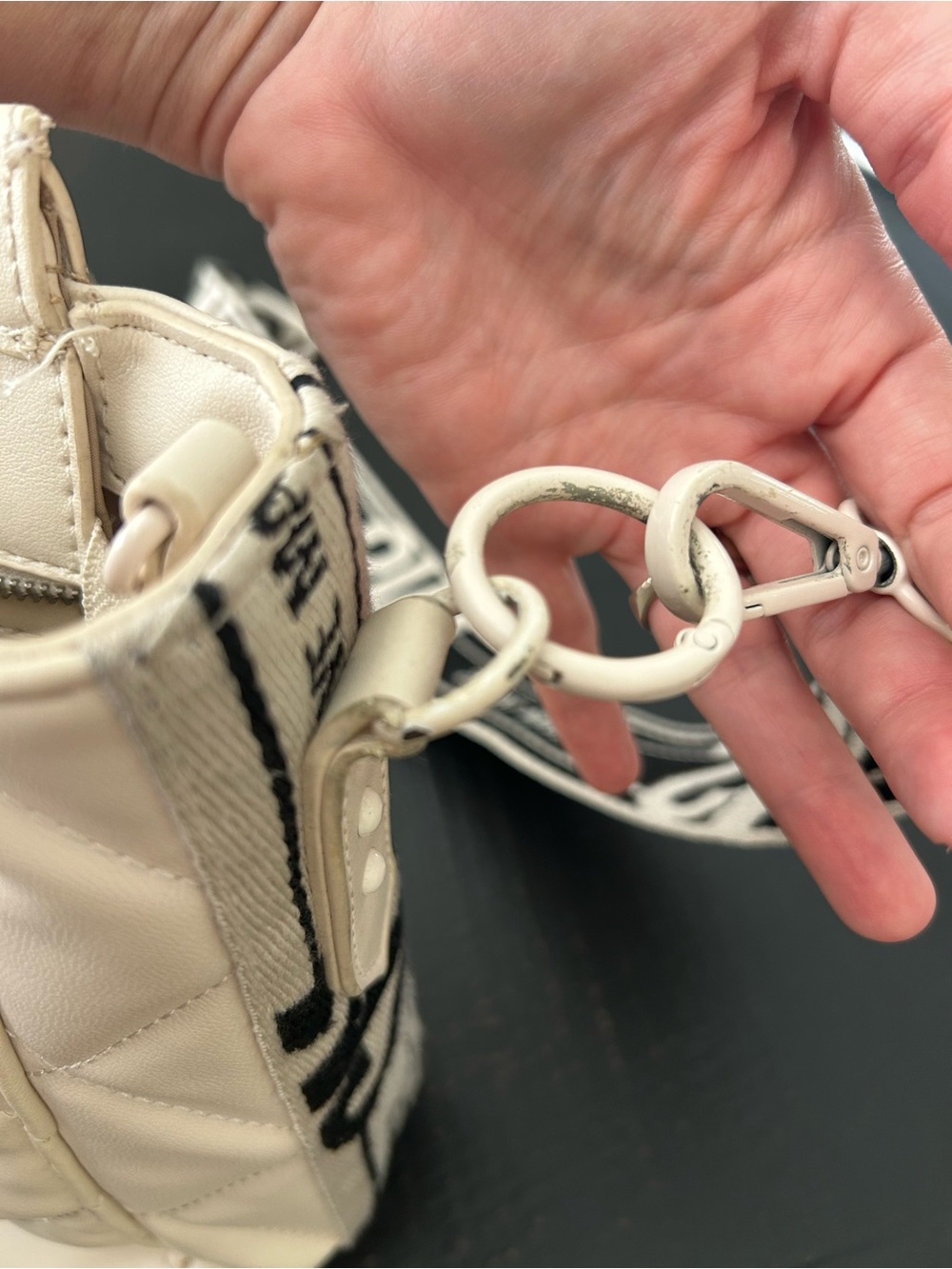 Steve Madden Cream Quilted Tote with Logo and removable  cross body strap - Picture 9 of 14